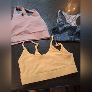 ZYIA Yellow Knit Sports Bralette Trio with Pink and Gray Accents
